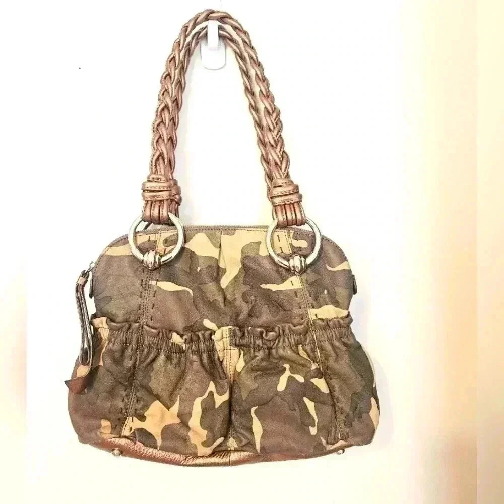 B.āMakowsky Caroline Camouflage & Bronze Leather Satchel Shoulder Bag camo purse